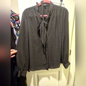Black Polka Dot Bow Tie Blouse Expess Xl Timeless Black And White